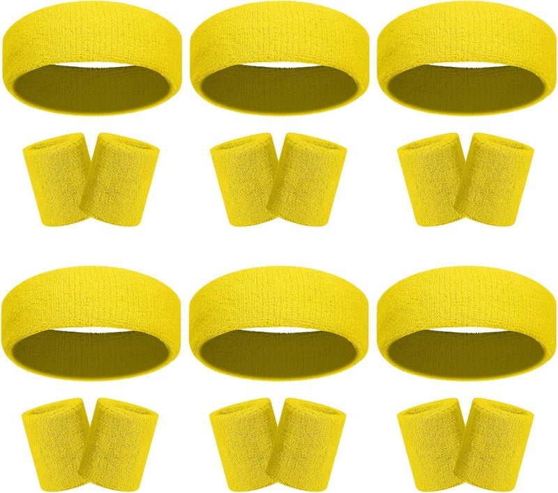 Ultrafun 18 Pcs Sweatbands Headband Wristband Set Colorful Striped Terry Cloth Sports Athletic Gym 80s Sweat Headbands - Image 1